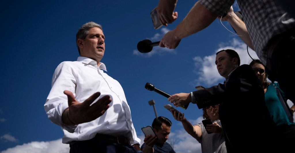 Tim Ryan addresses reporters ahead of his 2022 U.S. Senate race.