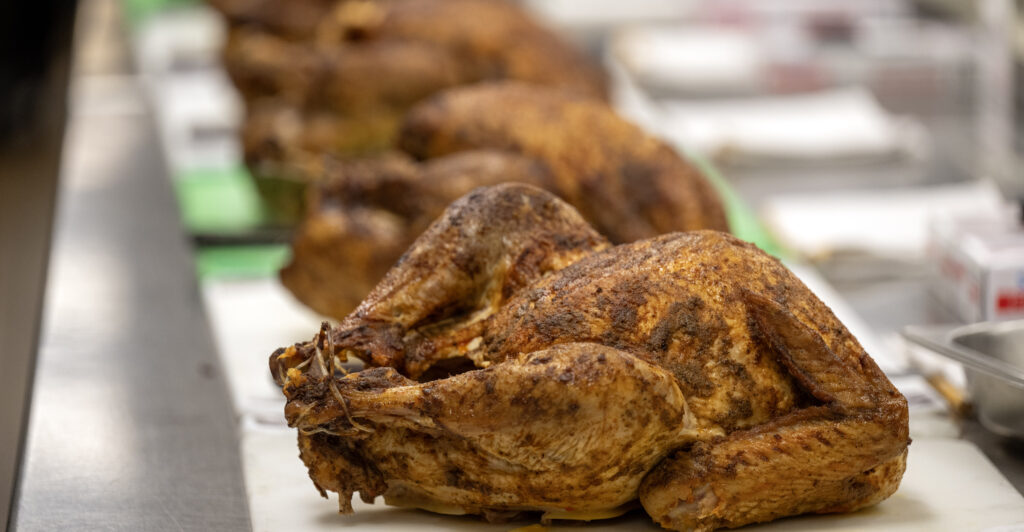 Turkeys ready for carving at Pasadena Convention Center