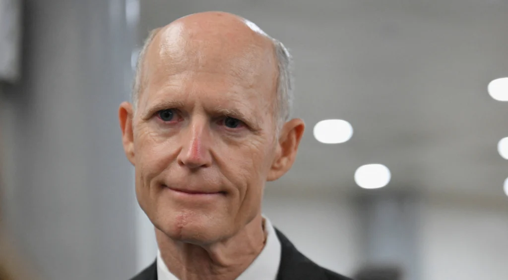 U.S. Senator Rick Scott, R-Fla., speaks with reporters after a vote in the U.S. Capitol in Washington, U.S., June 3, 2025. REUTERS/Annabelle Gordon
