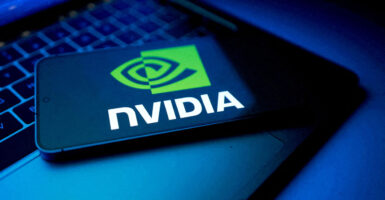 Graphic of a Nvidia chip on a laptop.