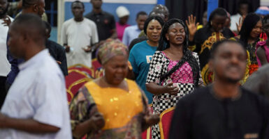 Christian worshippers pray in Nigeria.