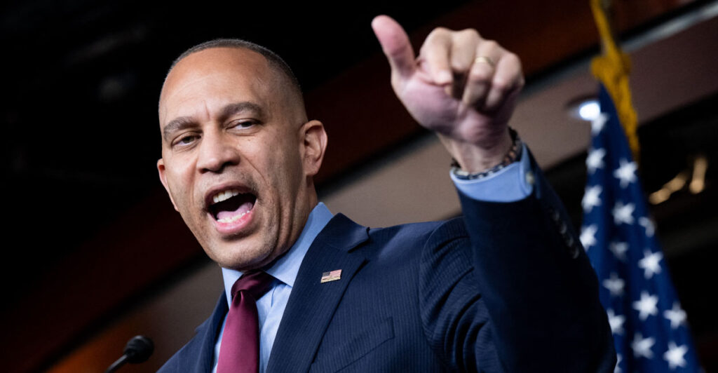Hakeem Jeffries speaks at a press conference in the capitol.
