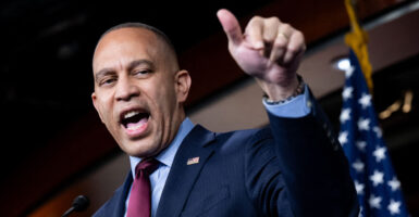 Hakeem Jeffries speaks at a press conference in the capitol.