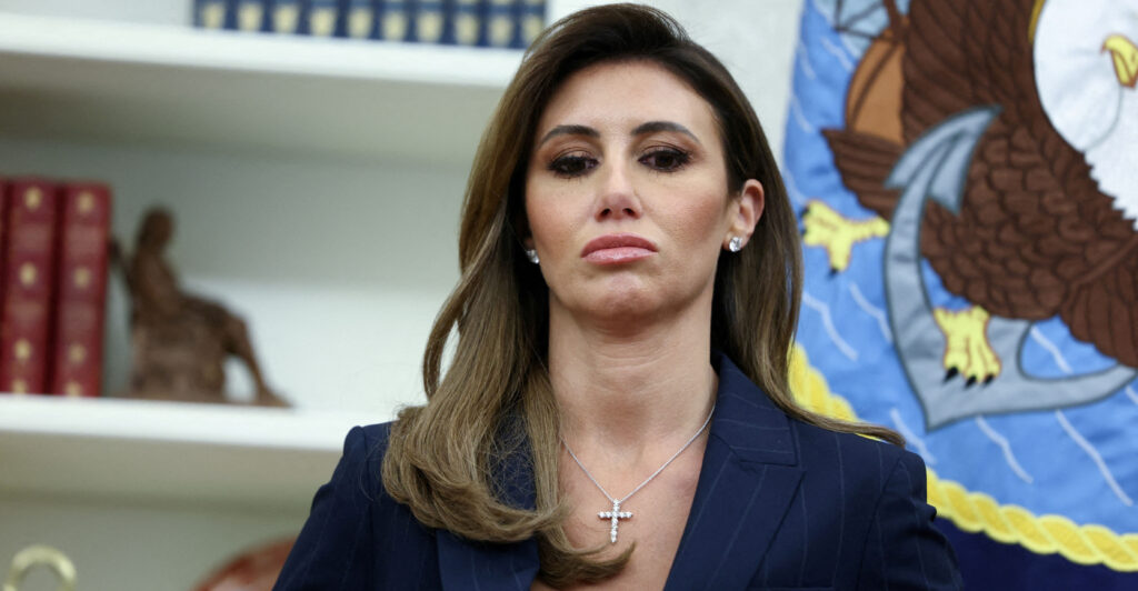 Alina Habba attends her swearing-in ceremony as interim U.S. Attorney for the District of New Jersey, in the Oval Office at the White House in Washington, D.C., U.S., March 28, 2025. REUTERS/Evelyn Hockstein/File Photo