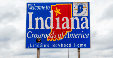 Welcome to the State of Indiana - Road sign along Interstate 70