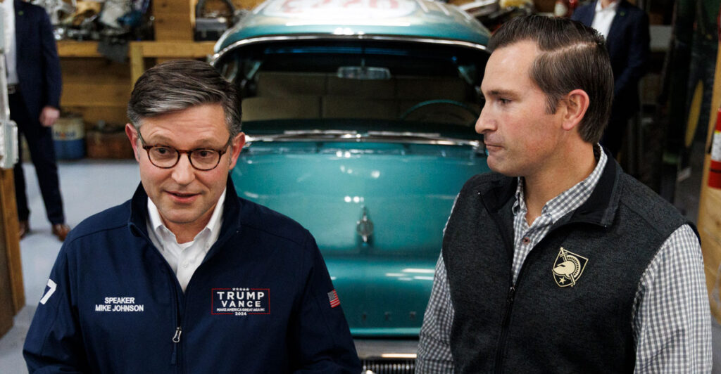 Speaker of the House Mike Johnson and Matt Van Epps speak at a rally ahead of the Tennessee special election.