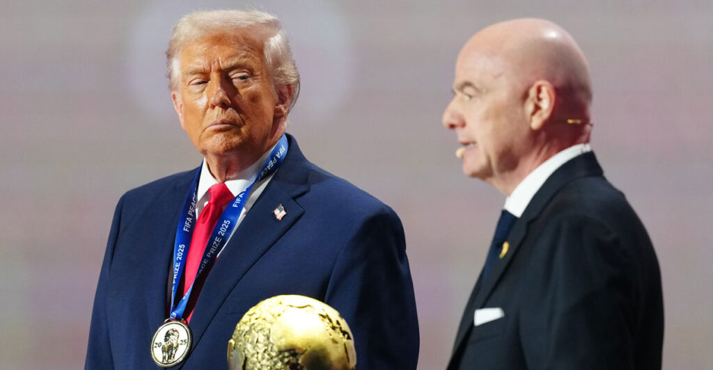 Donald Trump speaks with Gianni Infantino at the World Cup FIFA draw at the Kennedy Center.