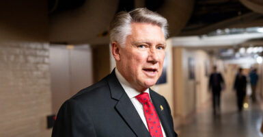 Close-up of Rep. Mark Harris, R-N.C., as he walks in a hallway.