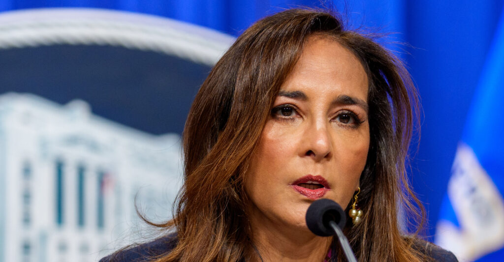 Assistant Attorney General for Civil Rights Harmeet Dhillon speaks during a news conference at the Justice Department on September 29, 2025 in Washington, DC. The Justice Department has filed a complaint under the Freedom of Access to Clinic Entrances (FACE) Act against protestors who targeted a New Jersey synagogue in November 2024. (Andrew Harnik/Getty Images)
