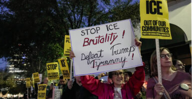 HOUSTON, TEXAS - JANUARY 8: People gather to protest the recent killing of Renee Nicole Good in Minneapolis by an ICE agent, in Houston, Thursday, Jan. 8, 2026. (Raquel Natalicchio/Houston Chronicle via Getty Images)