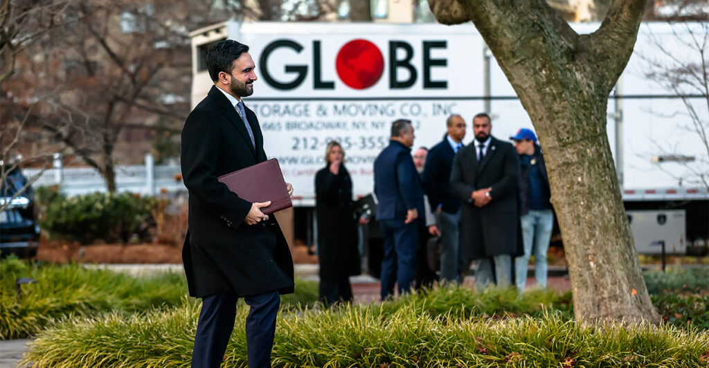NEW YORK, NEW YORK - JANUARY 12: Mayor Zohran Mamdani arrives for a press conference during moving day at Gracie Mansion on January 12, 2026 in New York City. Mayor Mamdani and his wife Rama Duwaji have moved from their one-bedroom Queens apartment to Gracie Mansion on the Upper East Side of Manhattan. Gracie Mansion has housed most of New York City's mayors for decades. (Photo by Michael M. Santiago/Getty Images)