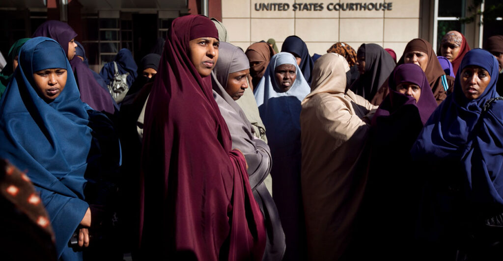 A group of Somali women outside a courthouse in Minnesota.