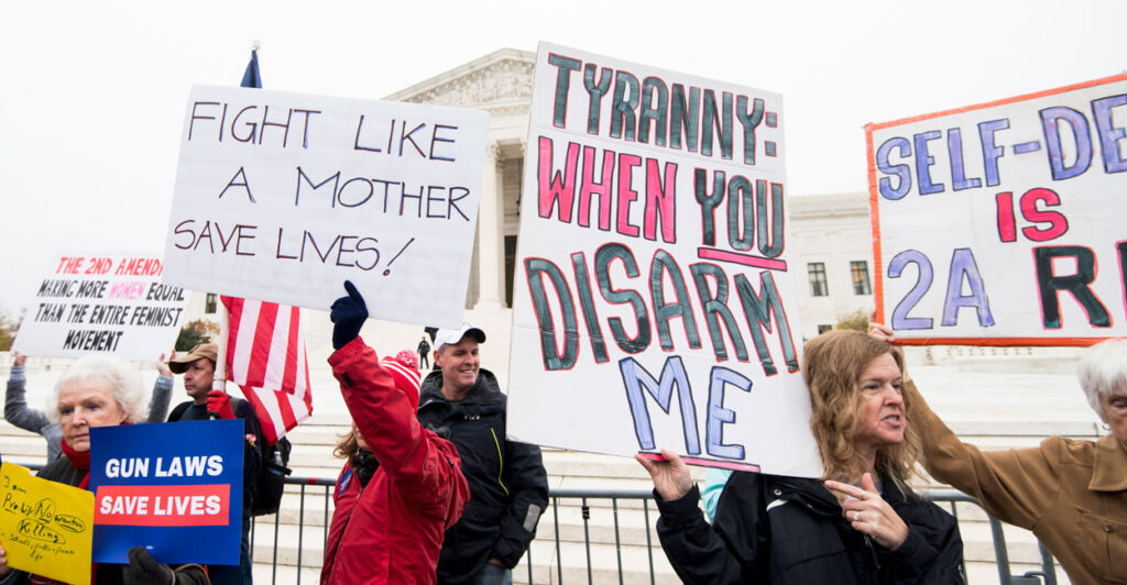 Gun-control advocates and Second Amendment advocates rally at the Supreme Court.