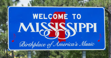 Sign for Welcome to Mississippi Birthplace of American Music. (Photo by: Education Images/Universal Images Group via Getty Images)