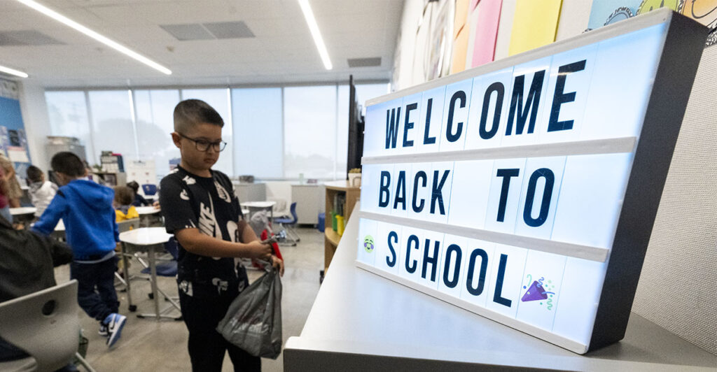 ANAHEIM, CA - August 10: Students are welcomed back on the first day of class at Roosevelt Elementary School in Anaheim, CA on Thursday, August 10, 2023. (Photo by Paul Bersebach/MediaNews Group/Orange County Register via Getty Images)