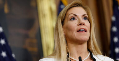 Rep. Beth Van Duyne speaks to reporters in the capitol.