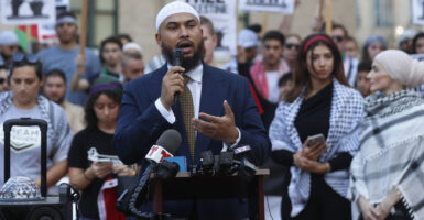 CAIR's Abdullah Jaber speaks to supporters.