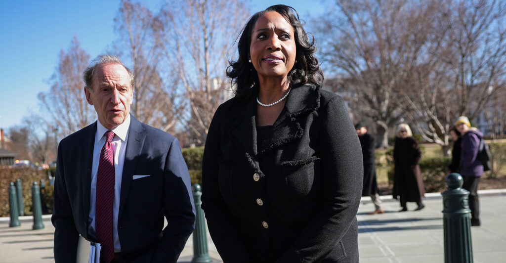 WASHINGTON, DC - JANUARY 21: Federal Reserve Governor Lisa Cook (R) and attorney Abbe Lowell leave the U.S. Supreme Court on January 21, 2026 in Washington, DC. The Supreme Court is hearing oral arguments in Trump v. Cook. This landmark case centers on President Donald Trump's attempt to fire Federal Reserve Governor Lisa Cook, testing the legal boundaries of presidential power and the independence of the central bank. (Photo by Kevin Dietsch/Getty Images)
