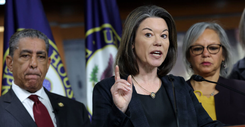 U.S. Rep. Angie Craig (D-MN) speaks at a news conference at the U.S. Capitol on January 14, 2026