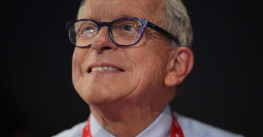 Gov. Mike DeWine smiles during the RNC.