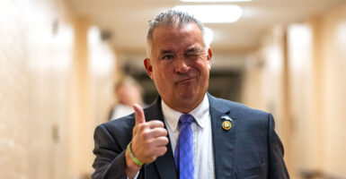 WASHINGTON, DC - SEPTEMBER 10: Rep. Don Bacon (R-NE) gives a thumbs up as he arrives for a House Republican Conference meeting at the U.S. Capitol