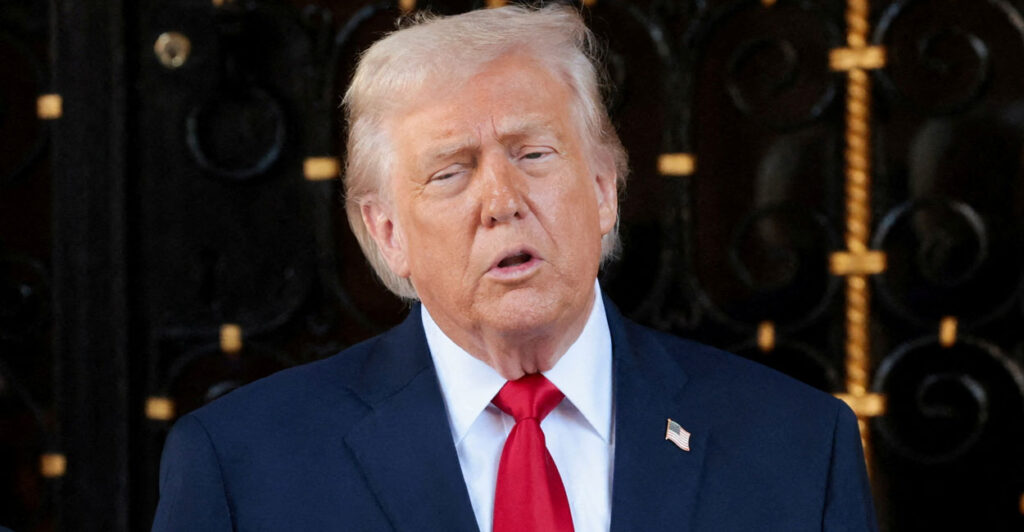 President Donald Trump speaks to reporters in Palm Beach, Florida.