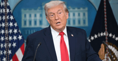 US President Donald Trump speaks during the daily briefing in the Brady Briefing Room of the White House in Washington, DC, on January 20, 2026. The White House said President Donald Trump will hold a press conference Tuesday exactly a year into his second term, amid acute international tension over his drive to take over Greenland. (Photo by SAUL LOEB / AFP via Getty Images)