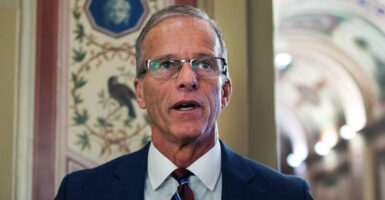 John Thune speaks to reporters in the capitol.