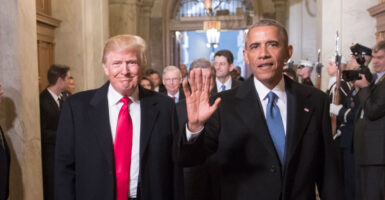 WASHINGTON, DC - JANUARY 20: President-elect Donald Trump, left, and President Barack Obama arrive for Trump's inauguration ceremony at the Capitol in Washington, Friday, Jan. 20, 2017. Trump, a real estate mogul and reality television star who upended American politics and energized voters angry with Washington, will be sworn in as the 45th president of the United States, putting Republicans in control of the White House for the first time in eight years. (Photo by Scott Applewhite - Pool/Getty Images)