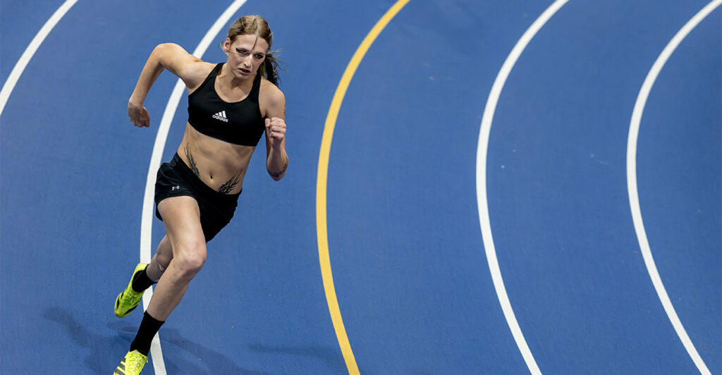 NEW YORK, NEW YORK - DECEMBER 06: Sadie Schreiner competes in the Women's 300m heats during the TCNJ Indoor Open at the Armory Track and Field Center on December 06, 2025 in New York City. Sadie Schreiner is a transgender sprinter who rose to prominence competing for the Rochester Institute of Technology (RIT), where she became a two-time NCAA Division III All-American in the 200m and 400m. Her achievements include setting a Liberty League championship meet record in the 400m with a time of 55.07 seconds. She began her transition during her senior year of high school, undergoing hormone therapy that significantly altered her physiology, including reducing muscle mass and lung capacity. Despite these changes, she continued to excel on the track. Schreiner’s collegiate athletic career has faced significant challenges following policy shifts by the NCAA and an executive order signed by President Donald Trump, which restricted transgender women from participating in women’s sports. As a result, Schreiner was barred from competing in NCAA events and faced difficulties transferring to Division I programs, as many institutions withdrew scholarship offers, and state laws barred transgender athletes from competing in women’s sports. Despite these setbacks, Schreiner remains committed to advocating for transgender inclusion in athletics and continues to seek out competition, even outside the U.S., where policies are more inclusive. (Photo by Al Bello/Getty Images)