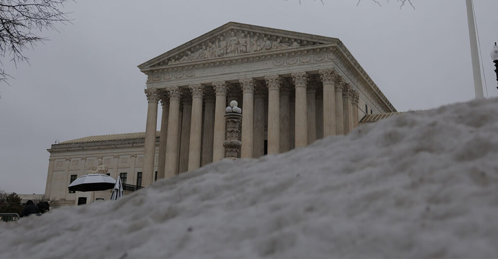 WASHINGTON, DC - FEBRUARY 20: The U.S. Supreme Court as seen on February 20, 2026 in Washington, DC. The Supreme Court ruled against the legality of President Trump's tariffs in a 6-3 ruling authored by conservative Chief Justice John Roberts. (Photo by Heather Diehl/Getty Images)