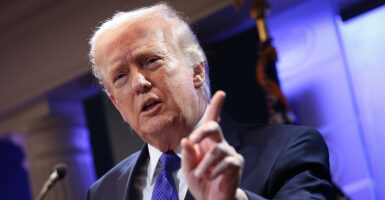 WASHINGTON, DC - FEBRUARY 20: U.S. President Donald Trump answers questions during a press briefing held at the White House February 20, 2026 in Washington, DC. The U.S. Supreme Court today ruled against Trump’s use of emergency powers to implement international trade tariffs, a central portion of the administration’s core economic policy. (Photo by Kevin Dietsch/Getty Images)