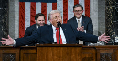 WASHINGTON, DC - FEBRUARY 24: U.S. President Donald Trump delivers the State of the Union address during a joint session of Congress in the House Chamber at the Capitol on February 24, 2026 in Washington, DC. Trump delivered his address days after the Supreme Court struck down the administration's tariff strategy, and amid a U.S. military buildup in the Persian Gulf threatening Iran. (Photo by Kenny Holston-Pool/Getty Images)