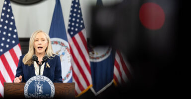 WILLIAMSBURG, VIRGINIA - FEBRUARY 24: Virginia Gov. Abigail Spanberger delivers the Democratic response to U.S. President Donald Trump's State of the Union address on February 24, 2026 in Williamsburg, Virginia. Spanberger is serving in her first year as governor and is the first woman to hold the position in the Commonwealth of Virginia. (Photo by Mike Kropf/Getty Images)
