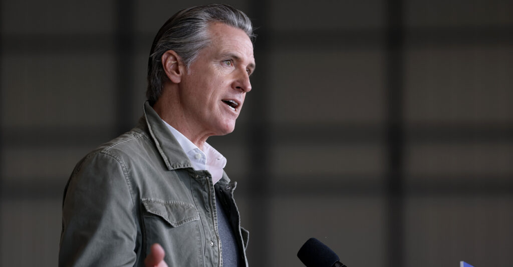 San Diego, CA - February 2: California Governor Gavin Newsom speaks at a news conference about fentanyl seizures and border security at Montgomery-Gibbs Executive Airport on February 2, 2026 in San Diego, CA. (Photo by K.C. Alfred / The San Diego Union-Tribune via Getty Images)