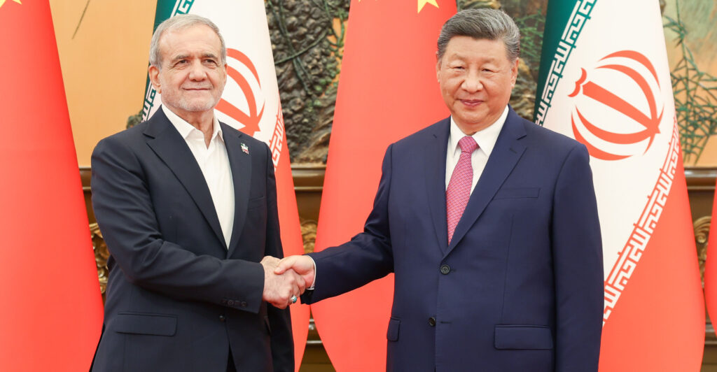 Chinese President Xi Jinping meets with Iranian President Masoud Pezeshkian at the Great Hall of the People in Beijing, capital of China, Sept. 2, 2025. Pezeshkian is in China for the Shanghai Cooperation Organization Summit 2025, as well as commemorations marking the 80th anniversary of the victory in the Chinese People's War of Resistance against Japanese Aggression and the World Anti-Fascist War. (Photo by Yao Dawei/Xinhua via Getty Images)