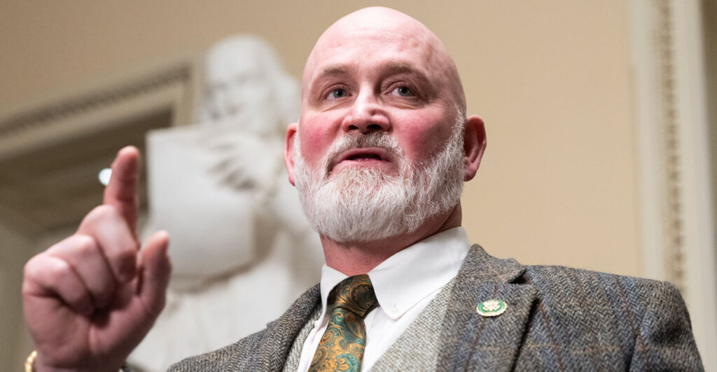 Derrick Van Orden speaks to reporters in the Capitol.