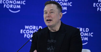 DAVOS, SWITZERLAND - JANUARY 22: Business person Elon Musk delivers a speech during the World Economic Forum Annual Meeting in Davos, Switzerland, on January 22, 2026. (Photo by Harun Ozalp/Anadolu via Getty Images)