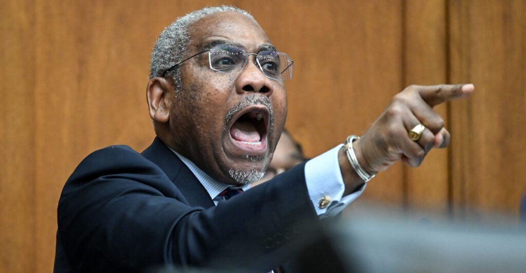 Rep. Gregory Meeks speaks during a House financial services committee hearing.