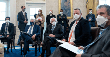 Sen. John Tester and other Democrats meet with Kamala Harris.