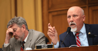 Rep. Chip Roy and Rep. Thomas Massie in a House Judiciary Subcommittee hearing .