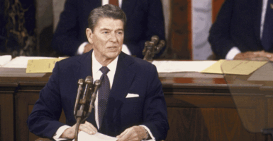 Ronald Reagan State of the Union speech. (Photo by Dirck Halstead/Getty Images)