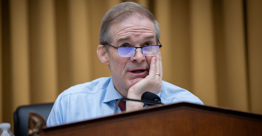 WASHINGTON, DC - FEBRUARY 11: Chairman Jim Jordan (R-OH) questions Attorney General Pam Bondi during a hearing before the House Committee on the Judiciary, at the Rayburn House Office Building in Washington, DC on February 11, 2026. (Photo by Nathan Posner/Anadolu via Getty Images)