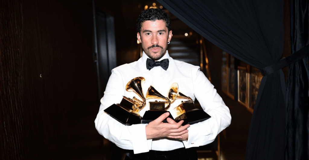 Rapper Bad Bunny holds three Grammy awards.