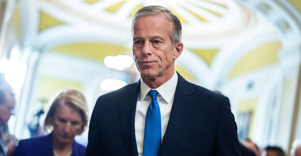 Senate Majority Leader John Thune walks through the United States Capitol.