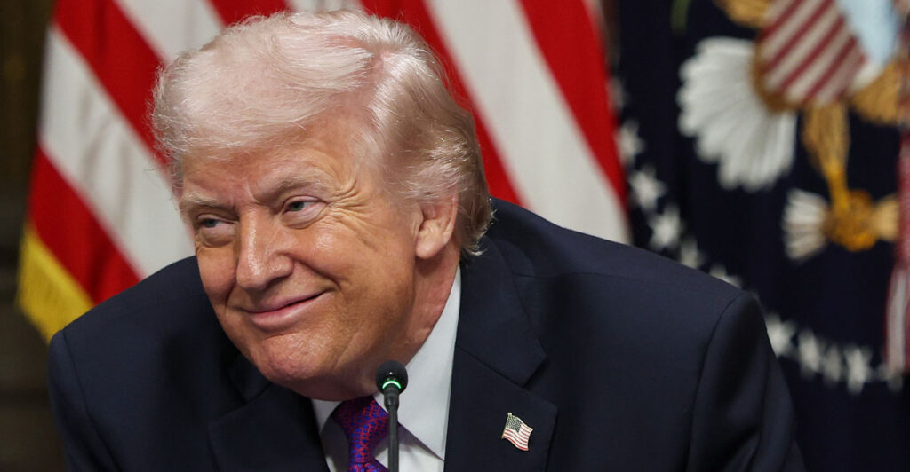 WASHINGTON, DC - MARCH 04: U.S. President Donald Trump listens to speakers during a roundtable meeting on the administration's "ratepayer protection pledge" in the Indian Treaty Room at the White House on March 04, 2026 in Washington, DC. The pledge is a policy designed to shift rising energy costs from artificial intelligence data centers away from consumers. (Photo by Win McNamee/Getty Images)