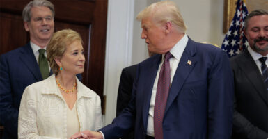 WASHINGTON, DC - JULY 31: U.S. President Donald Trump speaks with Secretary of Education Linda McMahon during an executive order signing ceremony in the Roosevelt Room of the White House on July 31, 2025 in Washington, DC. Trump signed a series of orders that will expand on his council on sports, fitness and nutrition, including by reviving the Presidential Fitness Test in public schools. (Photo by Anna Moneymaker/Getty Images)