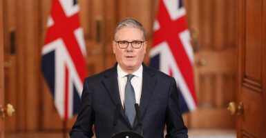 Britain's Prime Minister Keir Starmer speaks as he makes a statement from Downing Street in central London on February 28, 2026, following the US and Israel's strikes on Iran.