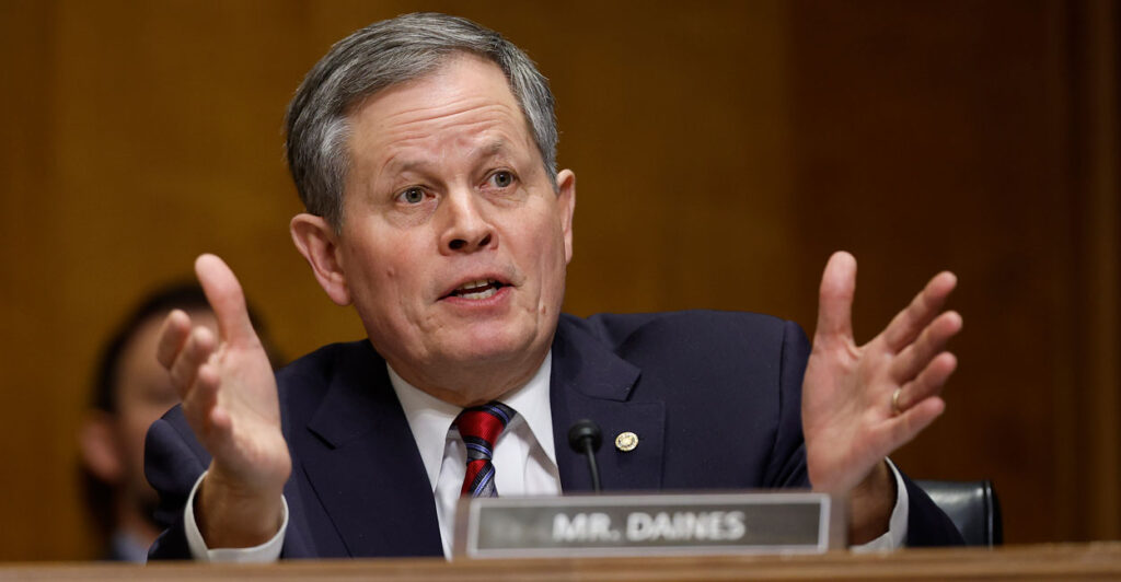 WASHINGTON, DC - JANUARY 15: U.S. Sen. Steve Daines (R-MT) questions U.S. President-elect Donald Trump’s nominee for Secretary of State, Sen. Marco Rubio (R-FL) during his Senate Foreign Relations confirmation hearing at Dirksen Senate Office Building on January 15, 2025 in Washington, DC. Rubio, a three-term Senator and a member of the Foreign Relations Committee, has broad bipartisan support from his Senate colleagues but is expected to face questions over Trump’s plans for Greenland, U.S. relations with Russia and the safe return of Hamas-held hostages. (Photo by Kevin Dietsch/Getty Images)
