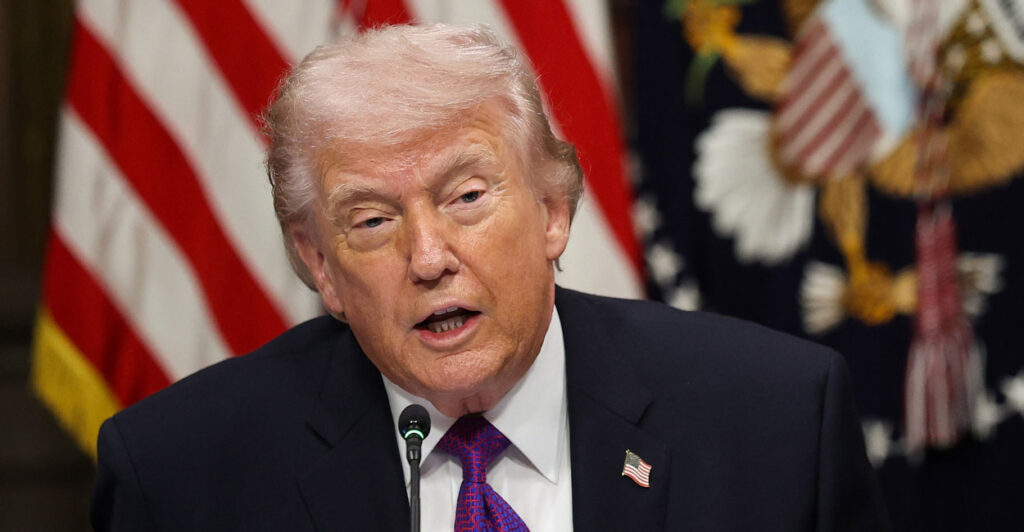 WASHINGTON, DC - MARCH 04: U.S. President Donald Trump speaks during a roundtable meeting on the administration's "ratepayer protection pledge" in the Indian Treaty Room at the White House on March 04, 2026 in Washington, DC. The pledge is a policy designed to shift rising energy costs from artificial intelligence data centers away from consumers. (Photo by Win McNamee/Getty Images)